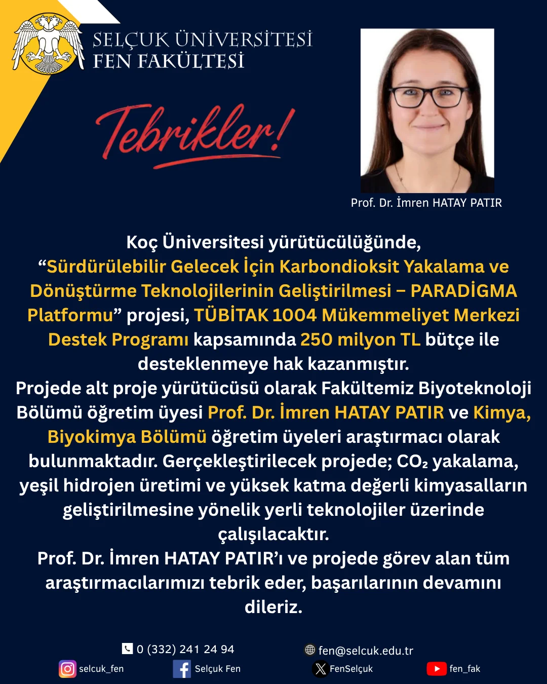 Prof. Dr. İmren HATAY PATIR'ın Desteklenen Projesi