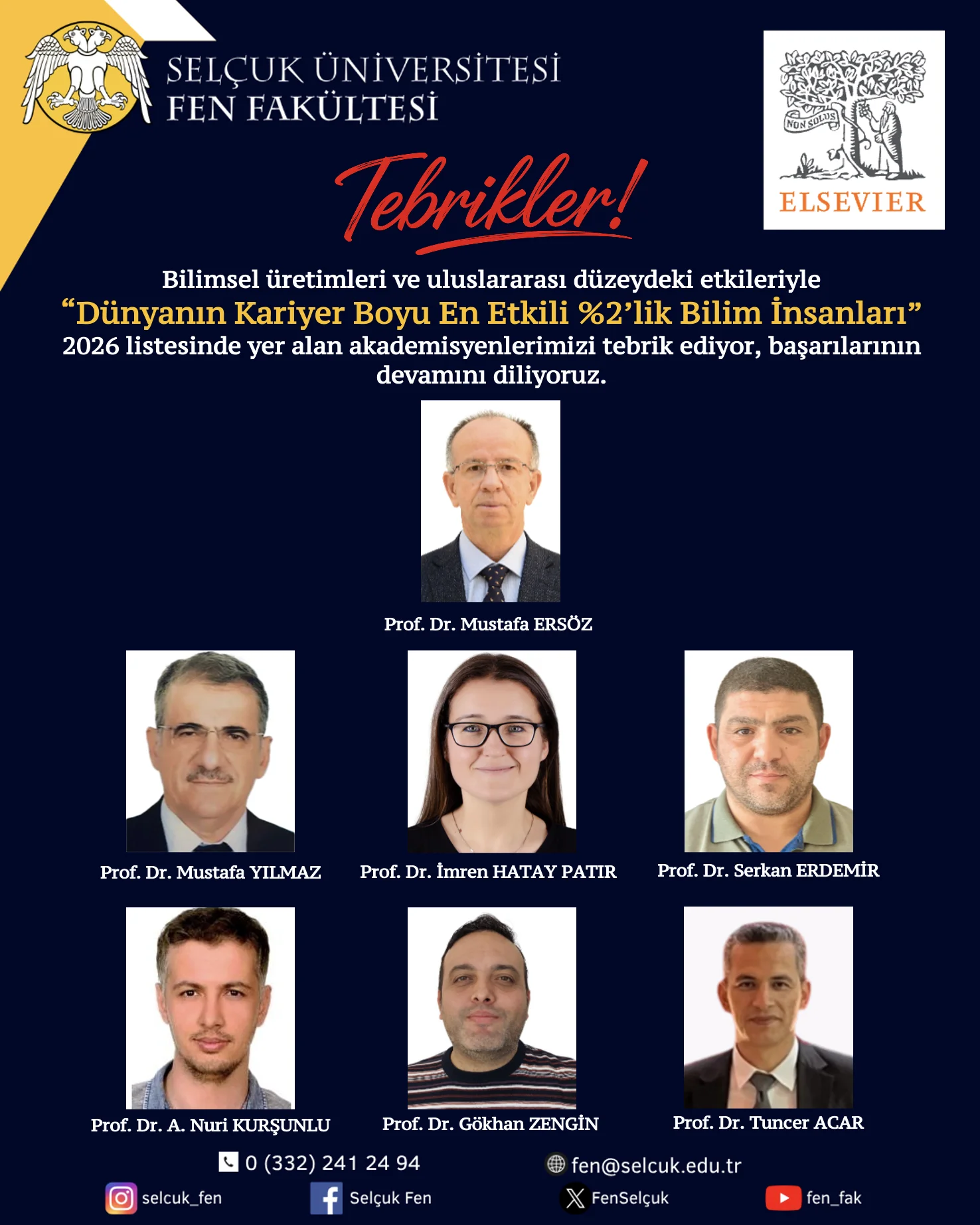 Fakültemiz Öğretim Üyeleri Dünyanın En Etkili Bilim İnsanları Arasında!