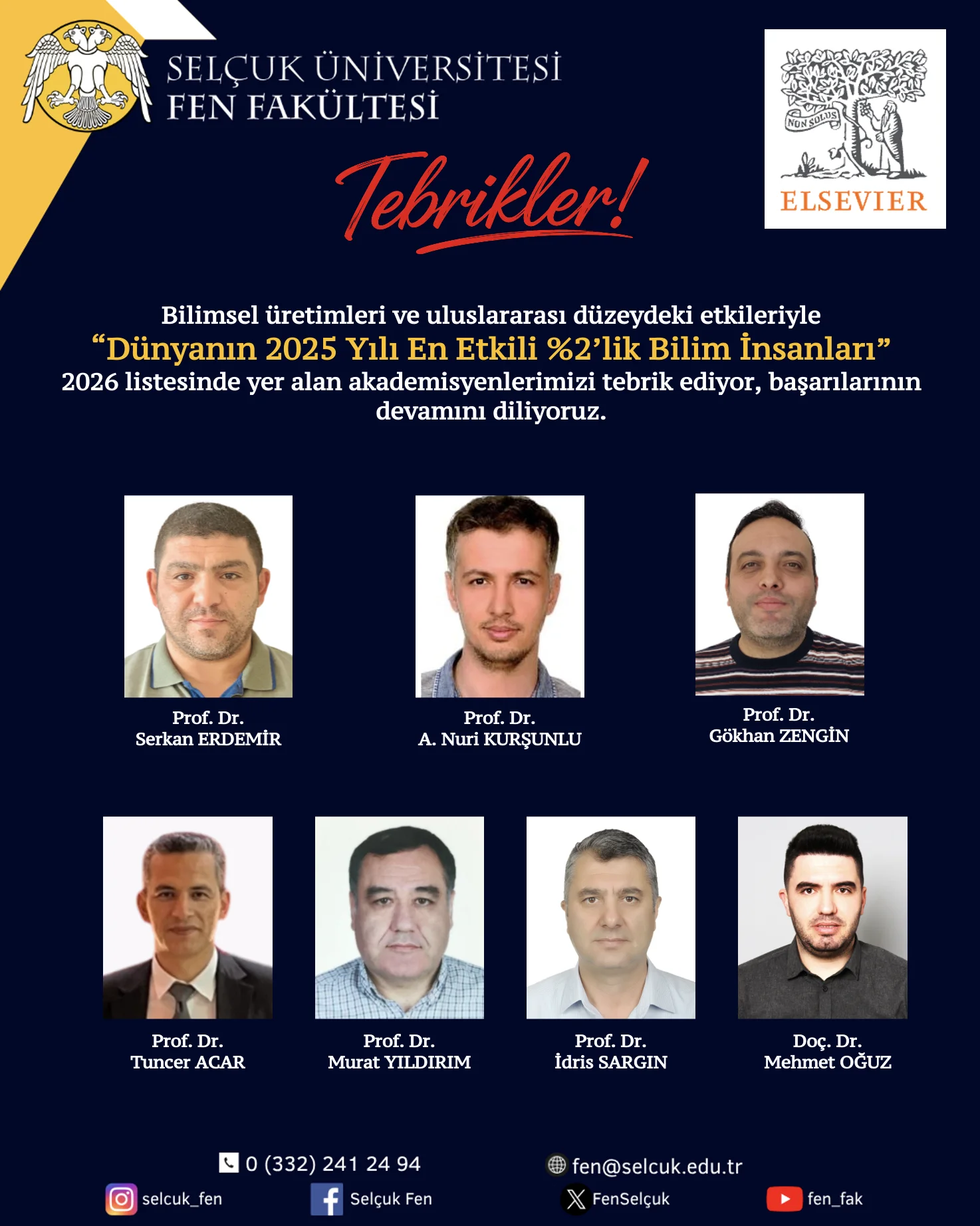 Fakültemiz Öğretim Üyeleri Dünyanın En Etkili Bilim İnsanları Arasında!