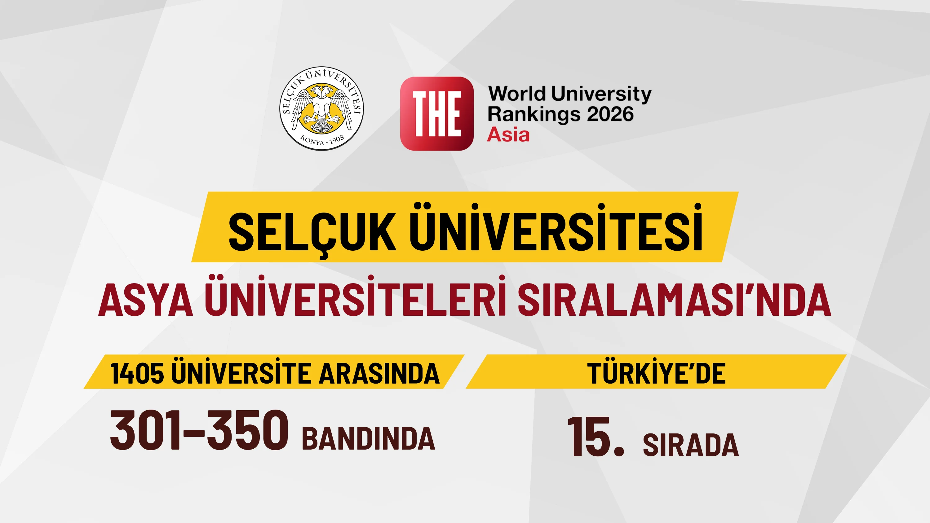 Selçuk Üniversitesi, THE Asya sıralamasında Türkiye’nin en iyileri arasında