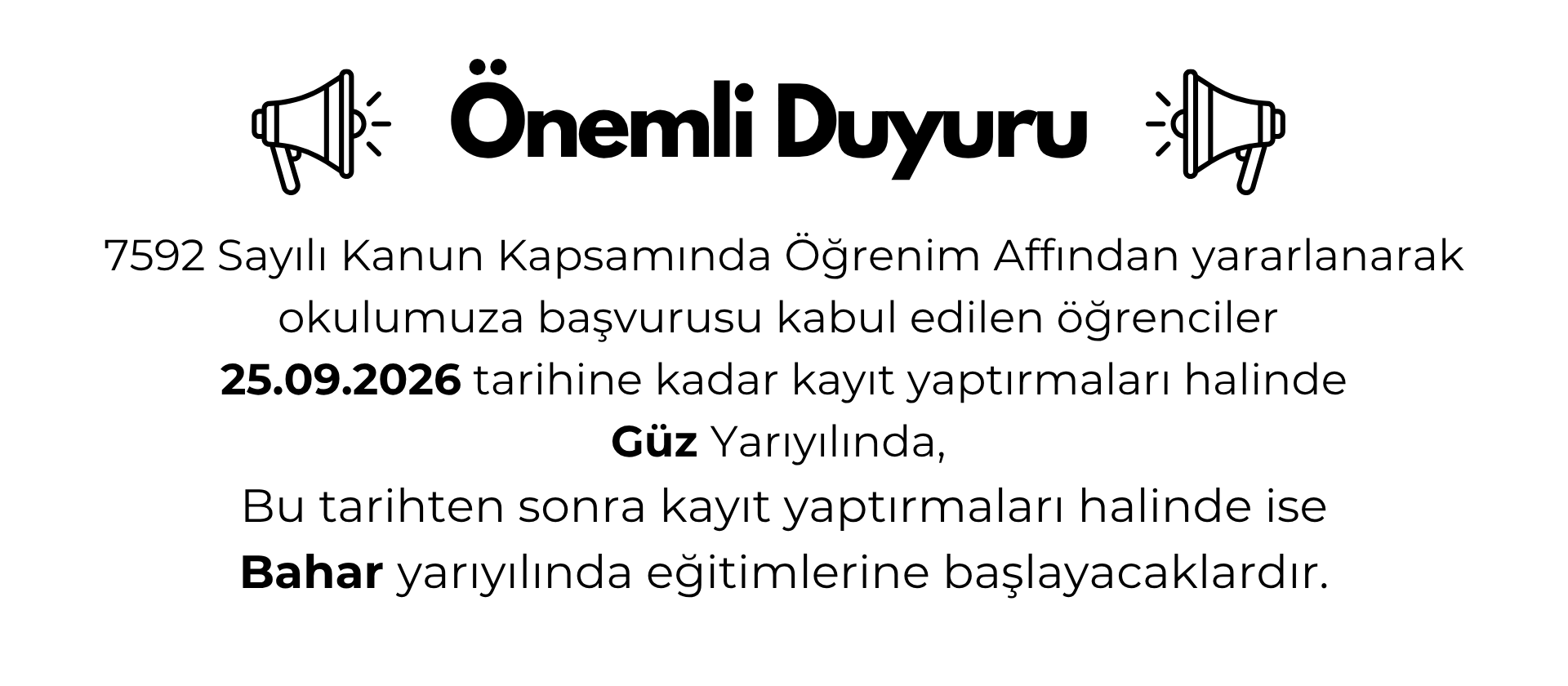 Af Başvuruları Kayıt Duyurusu