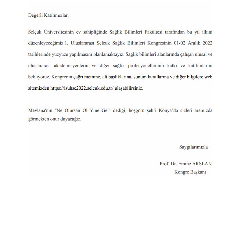 '1.Uluslararası Selçuk Sağlık Bilimleri Kongresi'