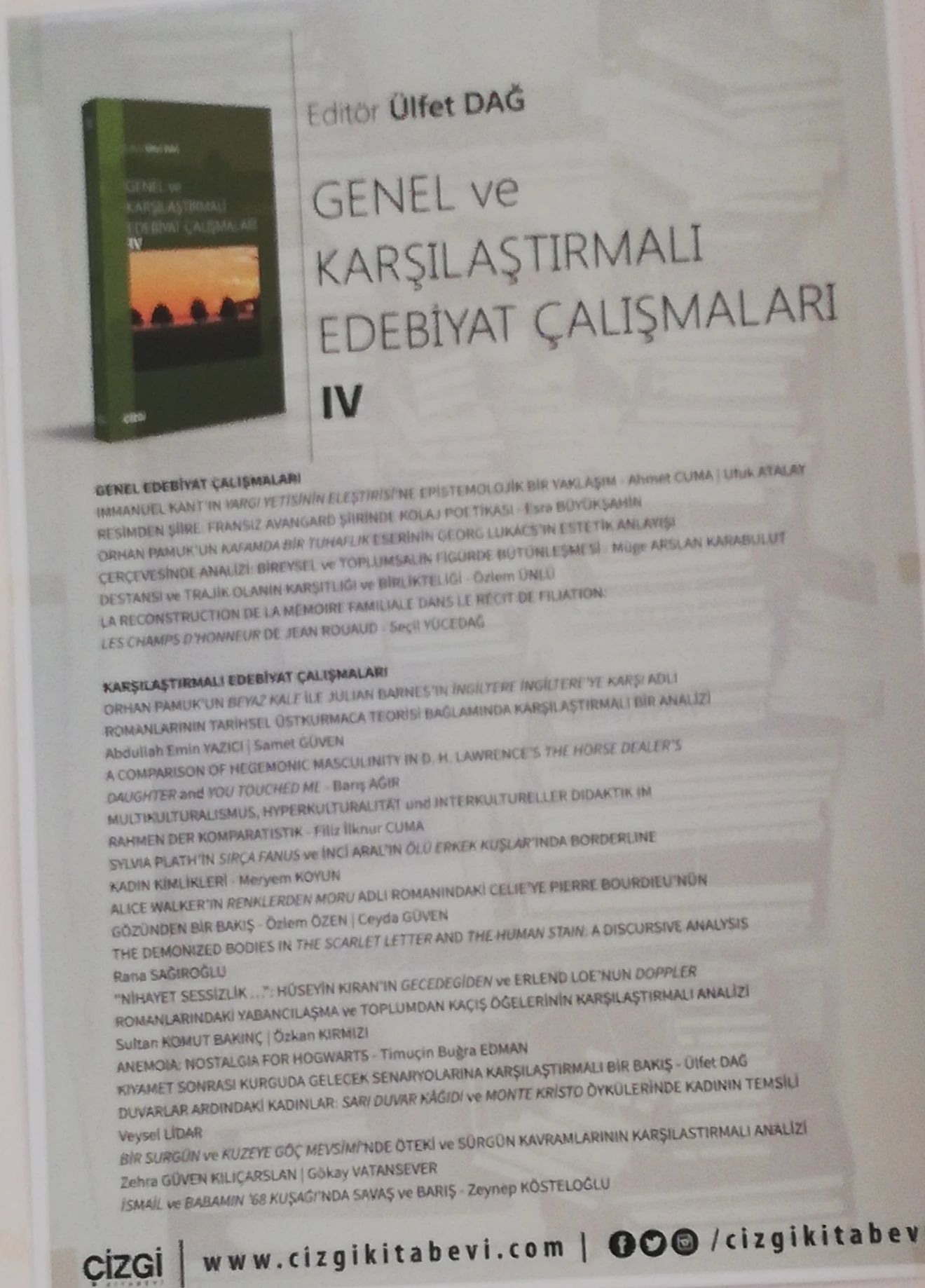 Genel ve Karşılaştırmalı Edebiyat Çalışmaları IV