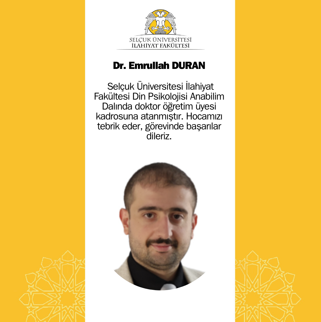 Yeni Dr. Öğr. Üyemiz Mehmet Emrullah Duran