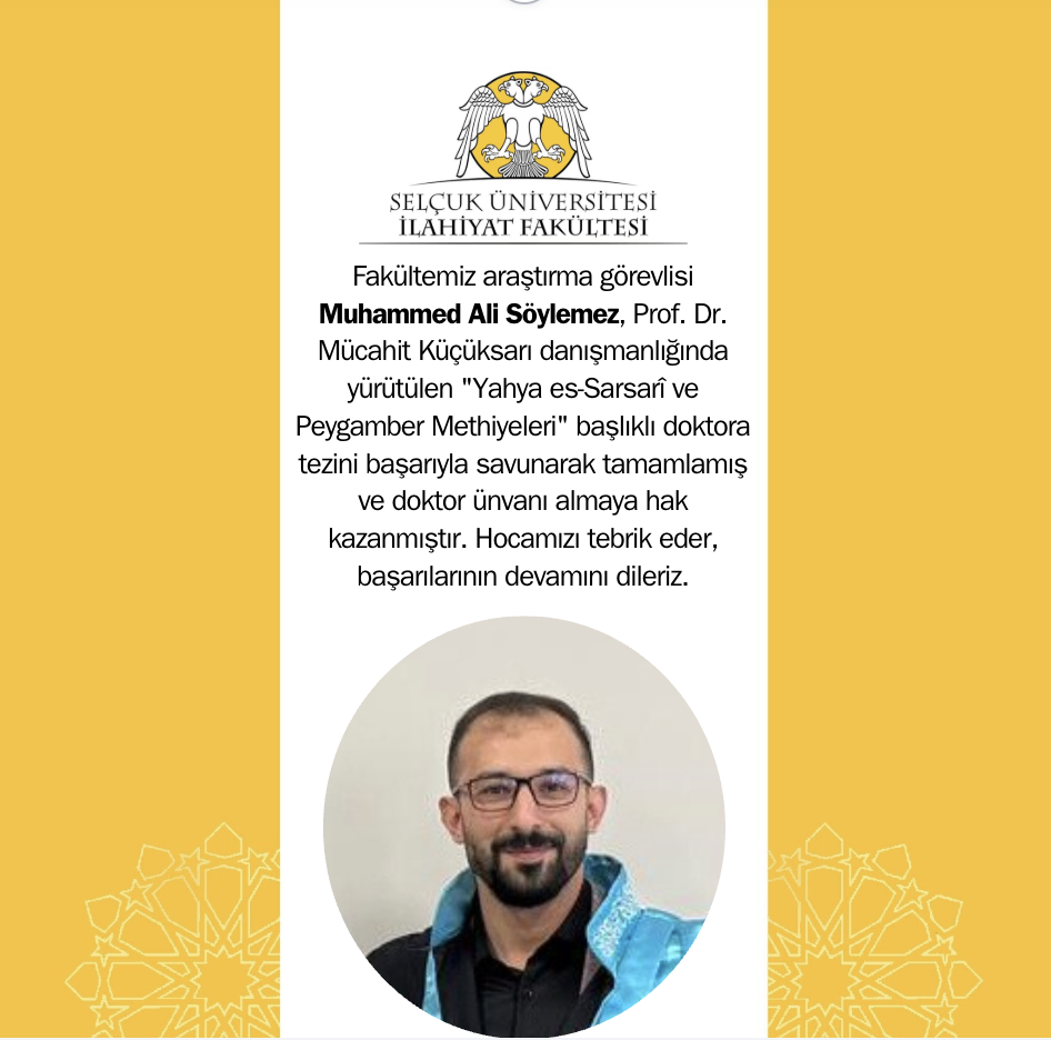 Tebrik: Arş. Gör. M. Ali Söylemez, doktor ünvanını aldı