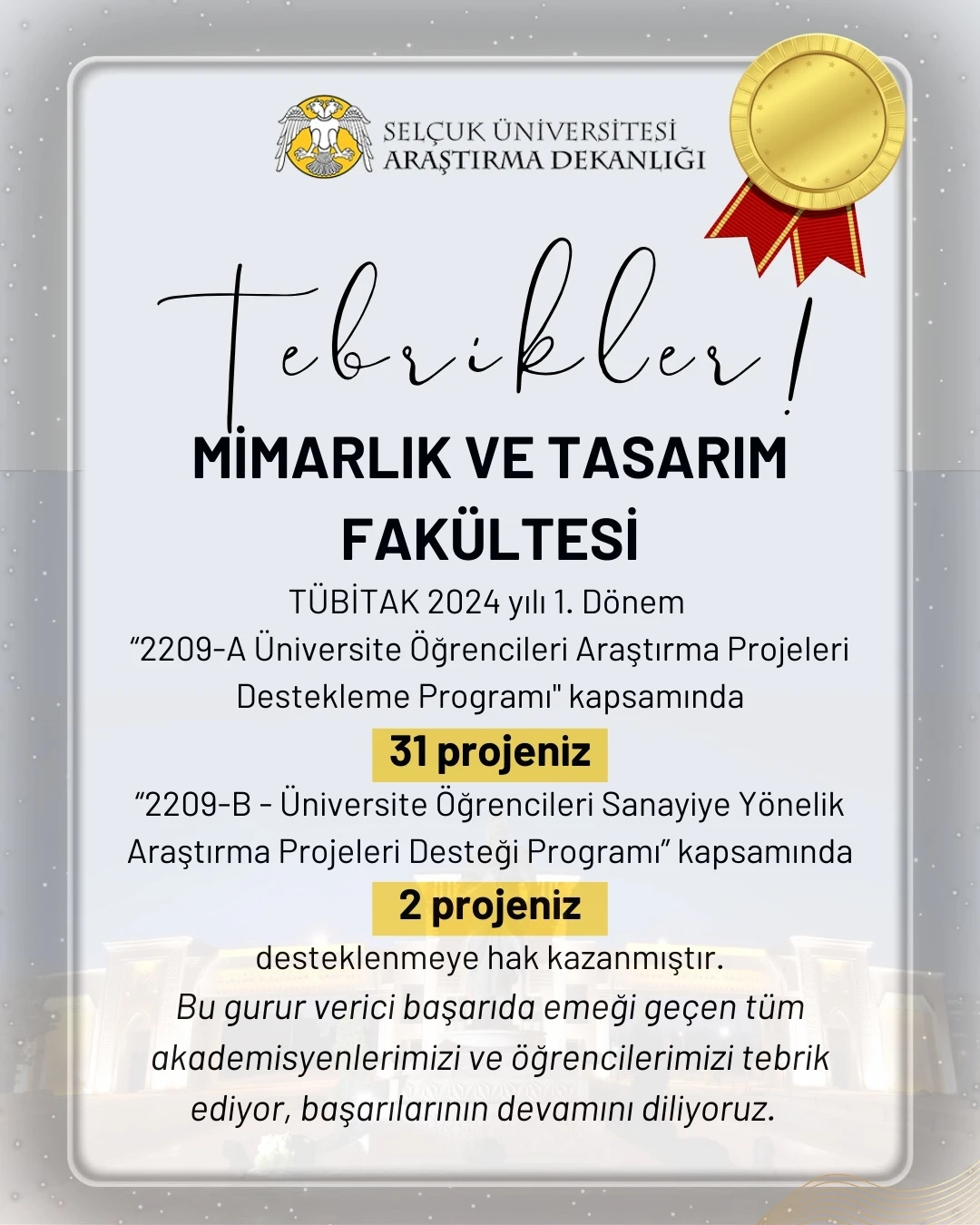 Mimarlık ve Tasarım Fakültesi TUBİTAK 2209 A/B Başarısı