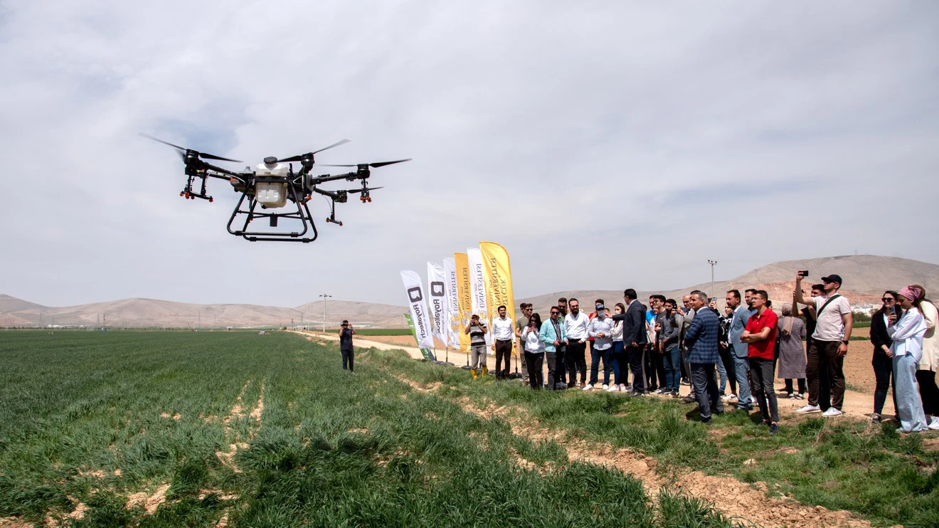 Drone spraying was carried out at Selçuk University Faculty of Agriculture farm