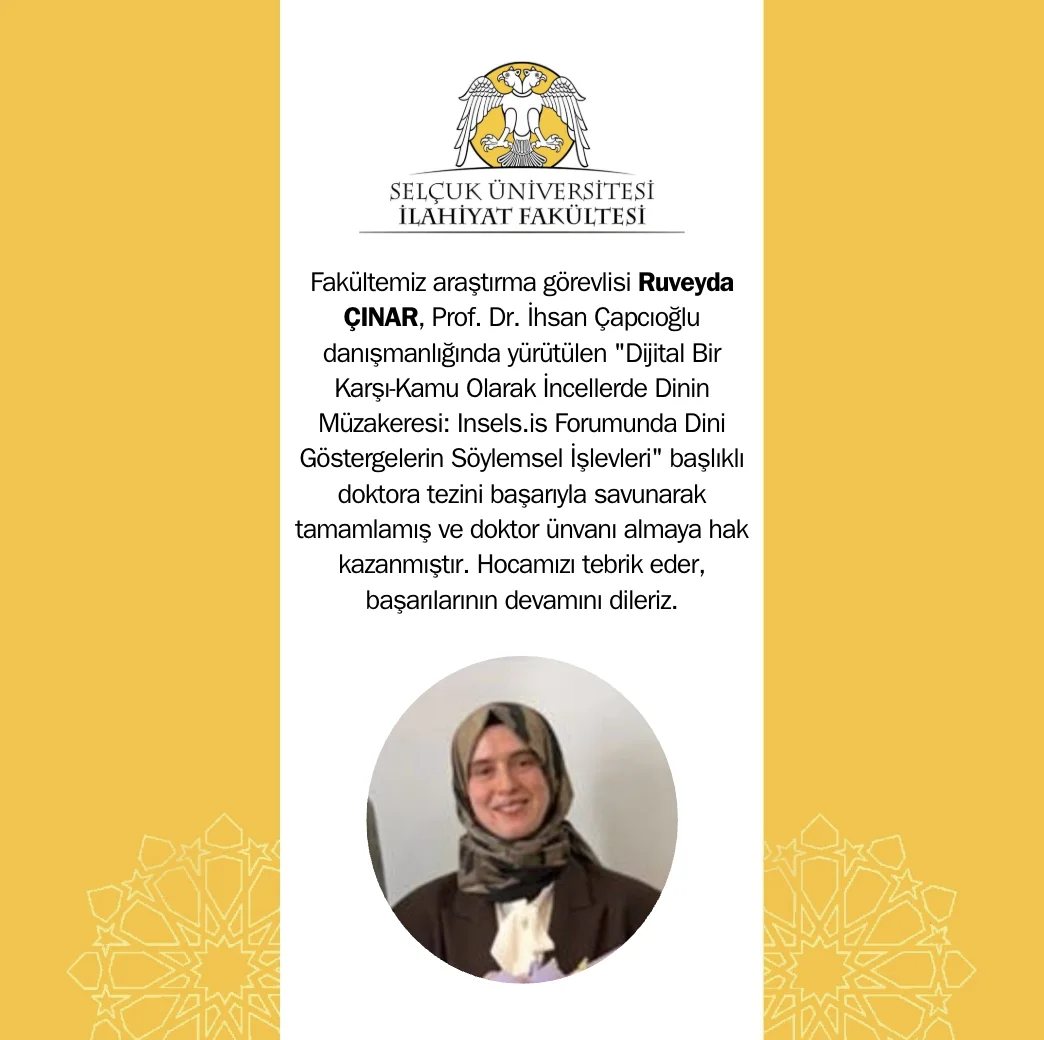 Tebrik: Arş. Gör. Ruveyda Çınar doktor unvanını aldı