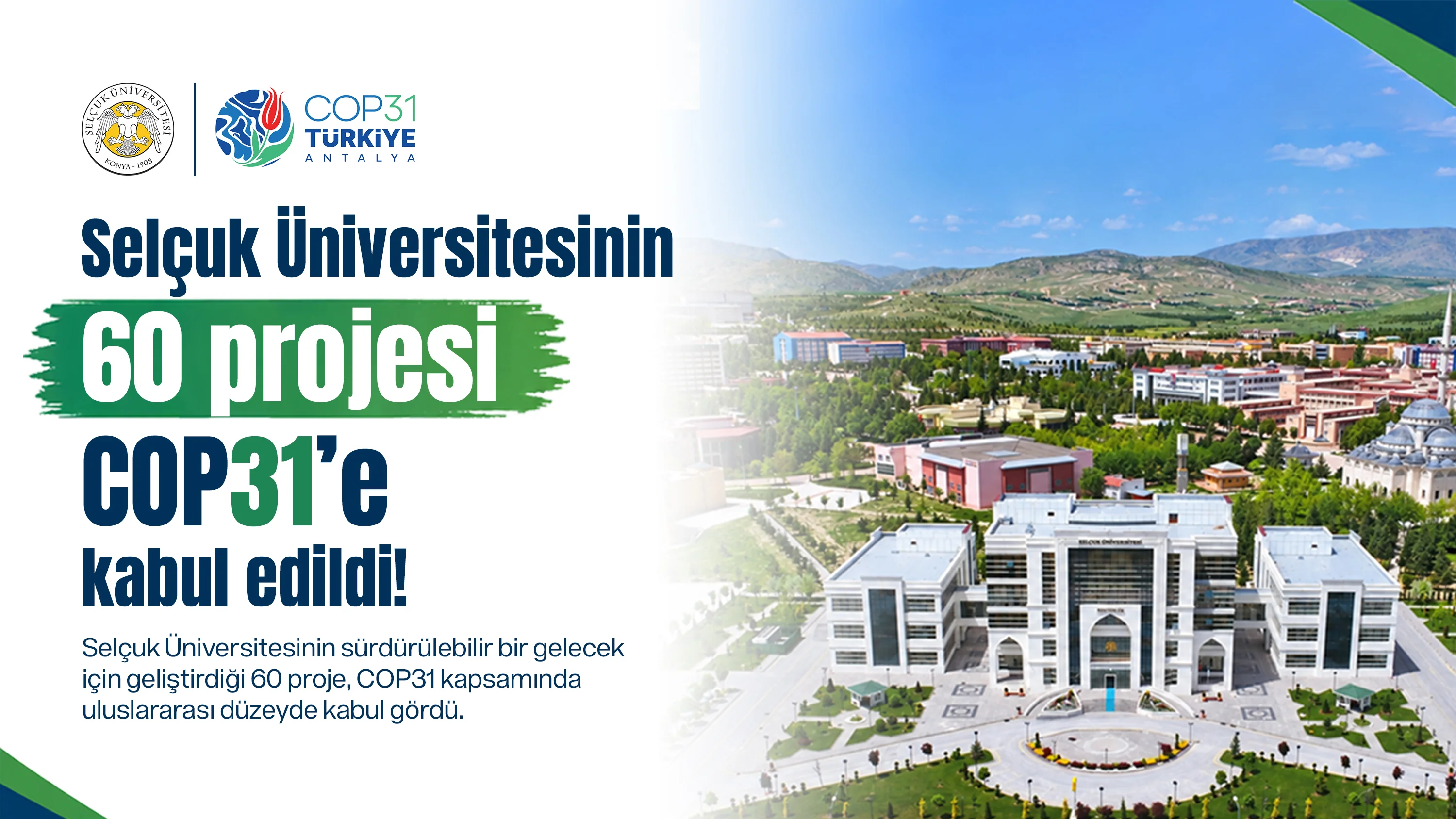 Selçuk Üniversitesinin 60 iklim ve çevre projesi, COP31 kapsamında kabul edildi