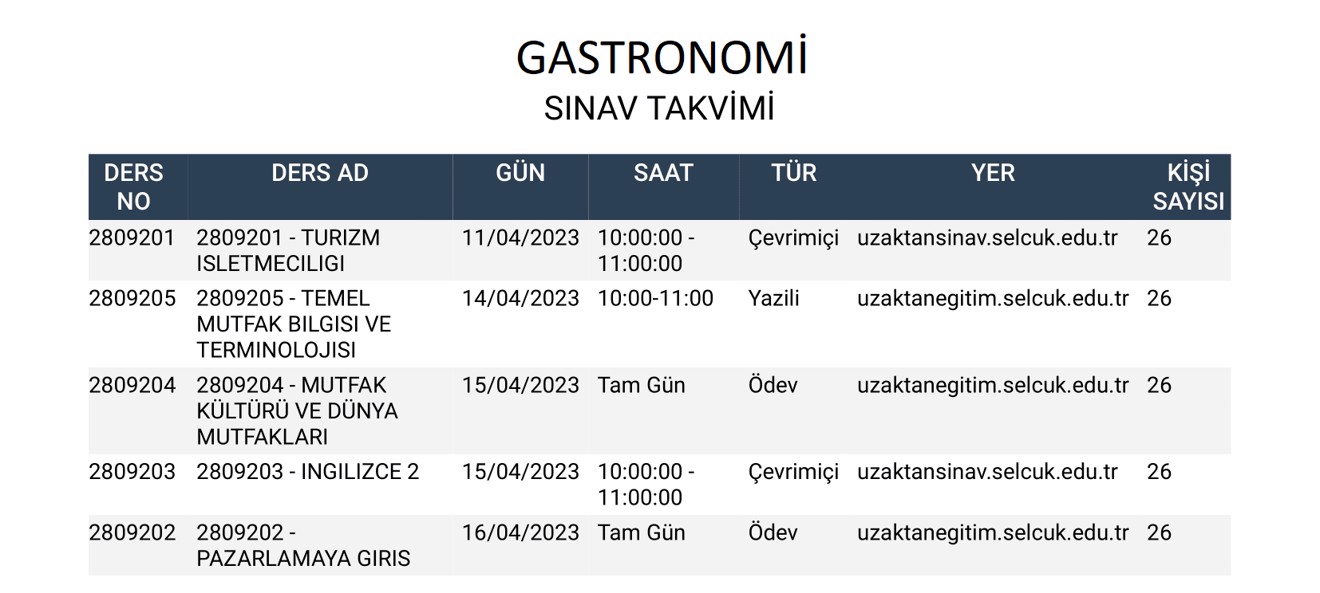 Ara Sınav Takvimi