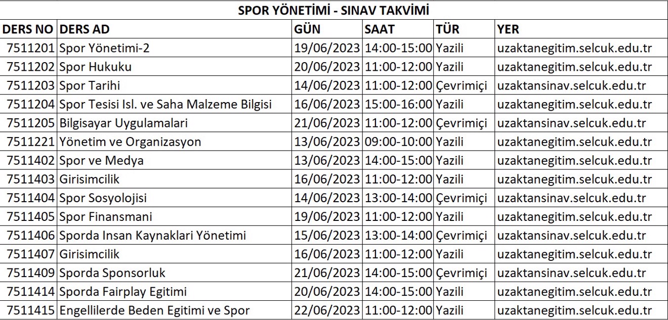 BAHAR YARIYILI DÖNEM SONU SINAV TARİHİLERİ 