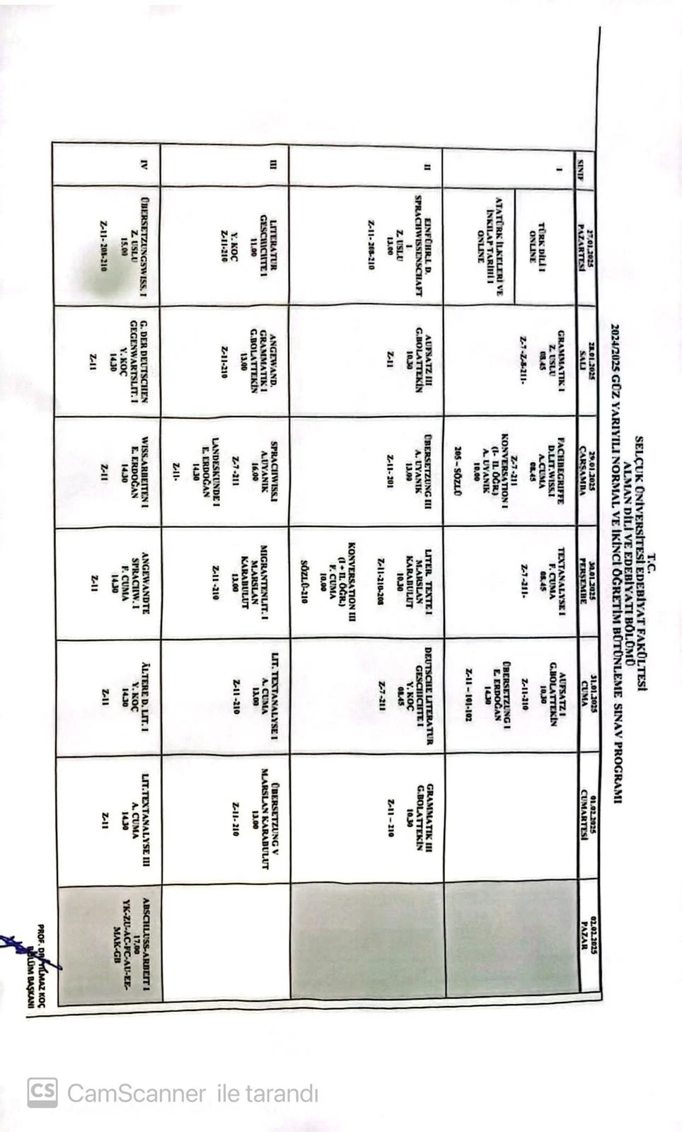 GÜZ DÖNEMİ BÜTÜNLEME PROG.