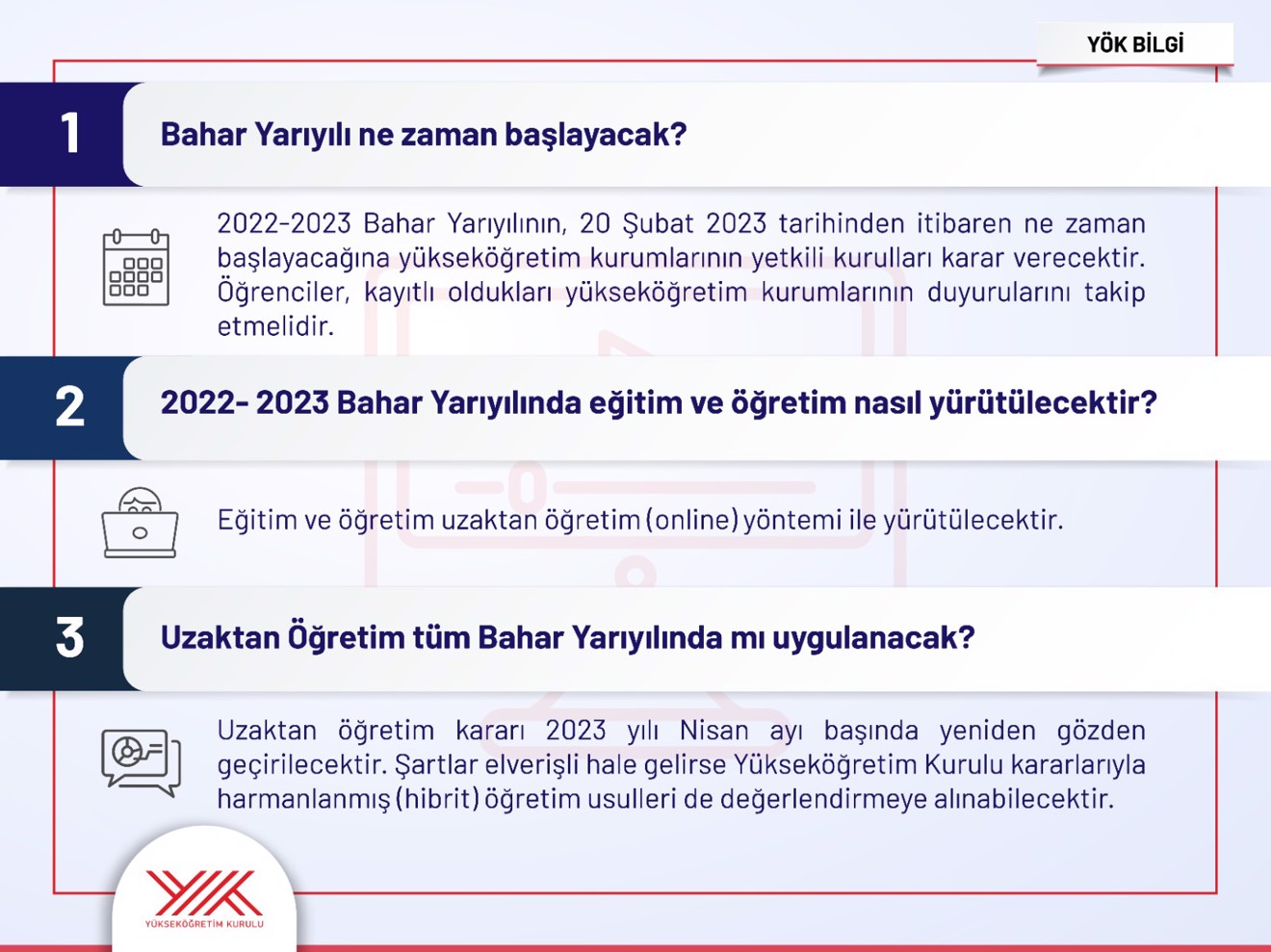 Yükseköğretim Kurulu, 2022-2023 Bahar Yarıyılı Eğitim ve Öğretime İlişkin Soru ve Cevapları Yayınladı