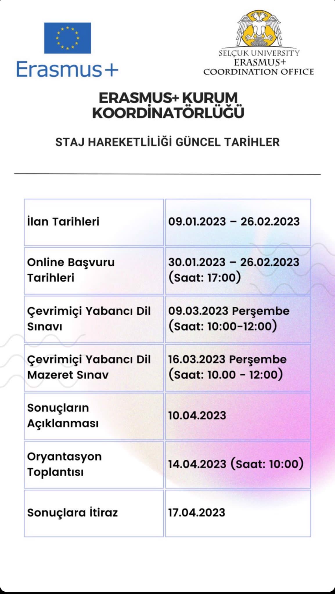 Erasmus Öğrenci Staj ve Öğrenim Hareketliliği