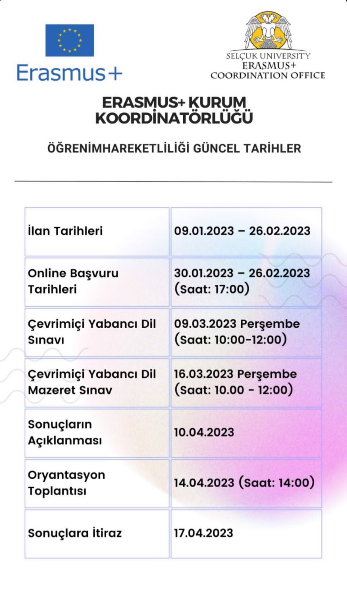 Erasmus Öğrenci Staj ve Öğrenim Hareketliliği