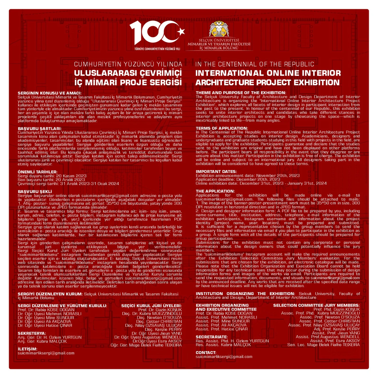 Cumhuriyetin 100. yılında''Uluslararası Çevrimiçi İç Mimari Proje Sergisi"