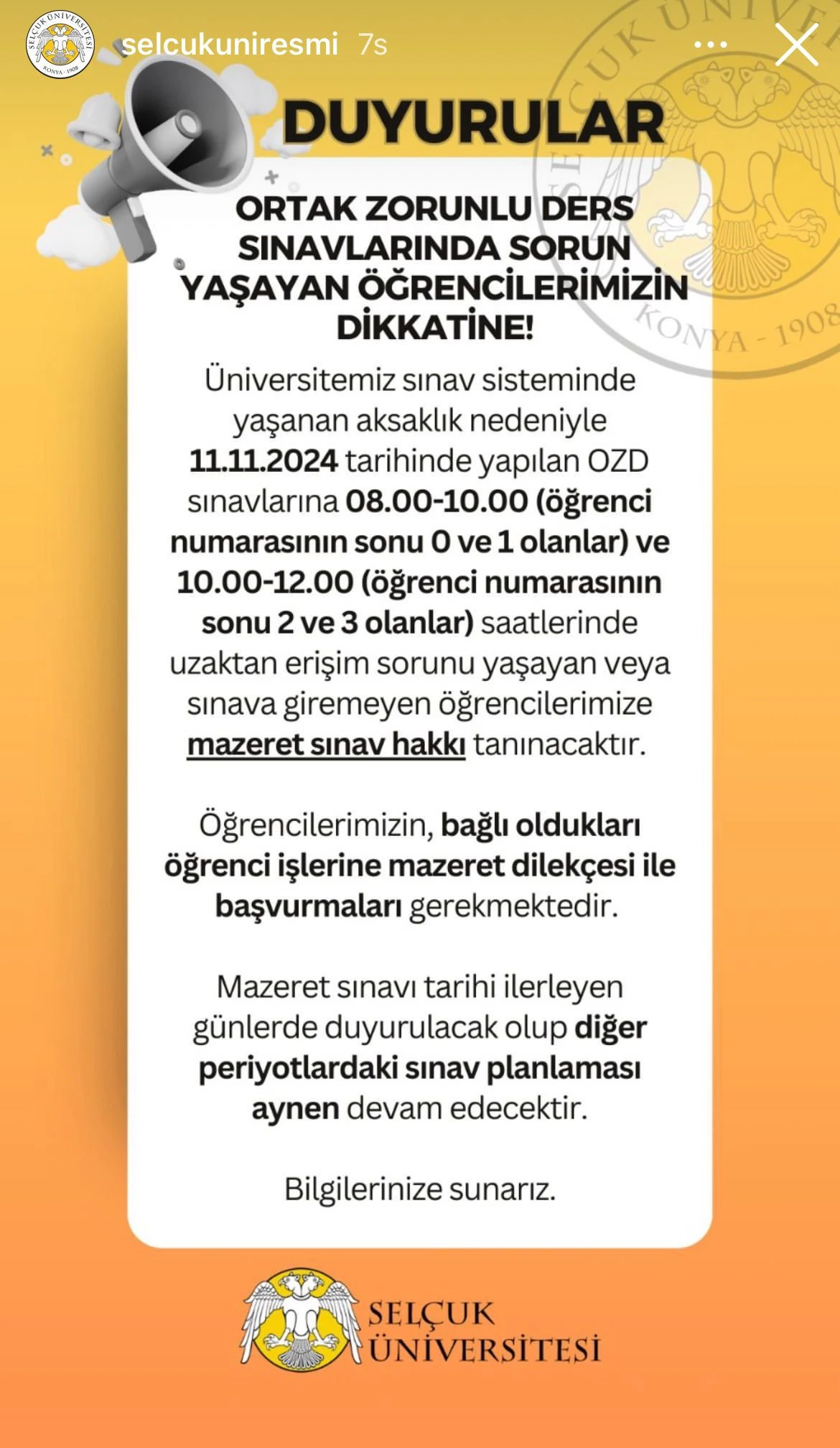 Ortak Zorunlu Ders Sınavlarında Sorun Yaşayan Öğrencilerin Dikkatine