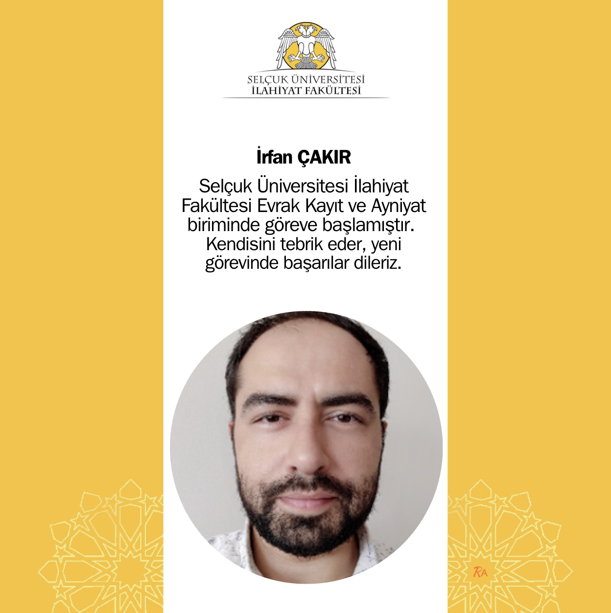 Ayniyat Görevlimiz İrfan Çakır, görevine bşaladı